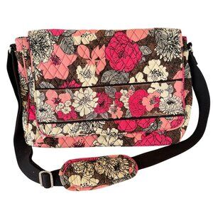 Vera Bradley Floral Mocha Rouge Laptop Messenger Bag Pink Quilted Crossbody